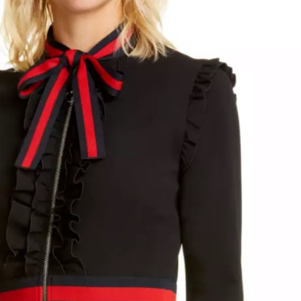 GUCCI Grosgrain Ruffle Bolo Pussybow Cady Dress S - Picture 6 of 13